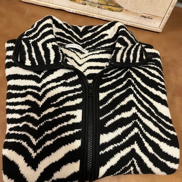 Joan Vaas Women's Zebra Stripe Cotton sweater jacket size M - Picture 7 of 7